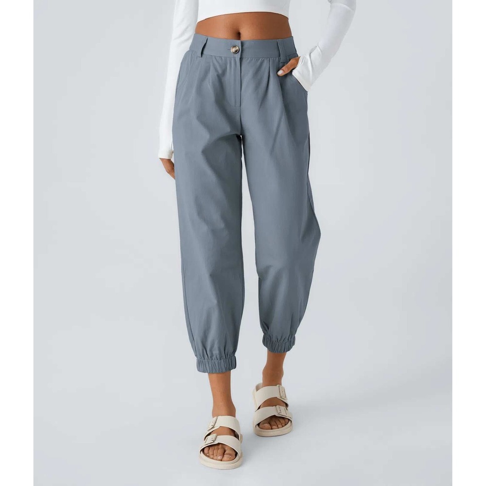 Halara Blue Pleated Cotton Jogger Pants L NWT Minimalist Athleisure Soft Girl